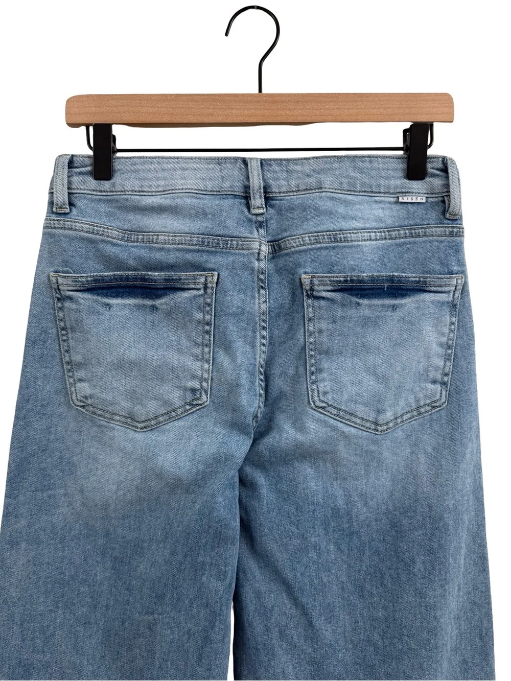 Risen Wide Leg Frayed Hem Jeans in Light Blue - Picture 4 of 12